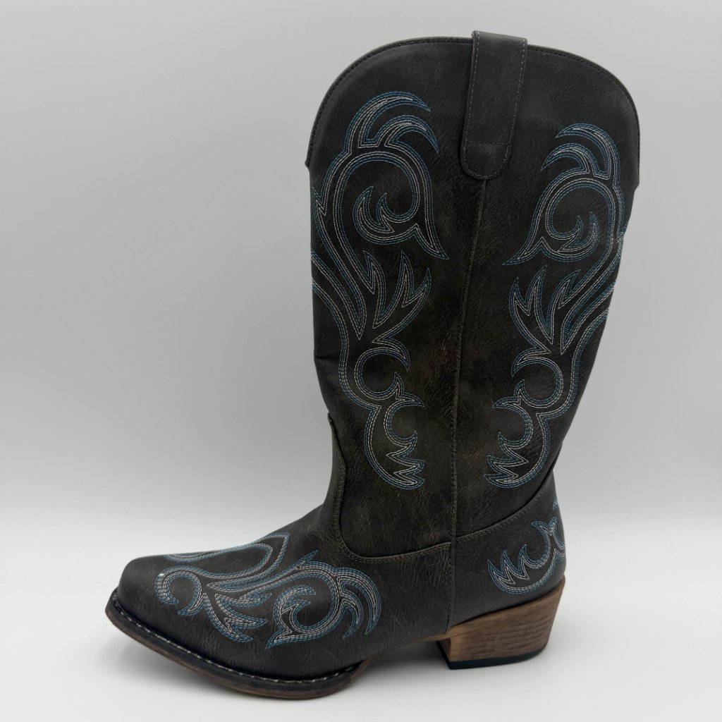 Roper Women's Western Cowboy Boots Grey Blue Stitch Size 10.5